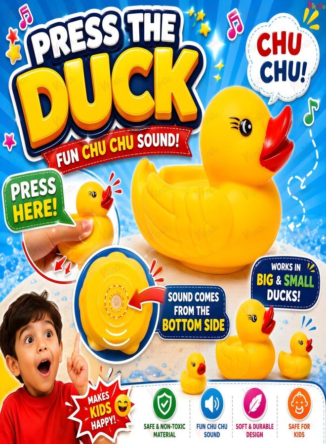 Vikrida Floating Baby Bath Toys for Kids | Chu Chu Sound Non-Toxic Rubber Squeeze Bathing Toys for Toddlers & Babies (Yellow) - Image 2