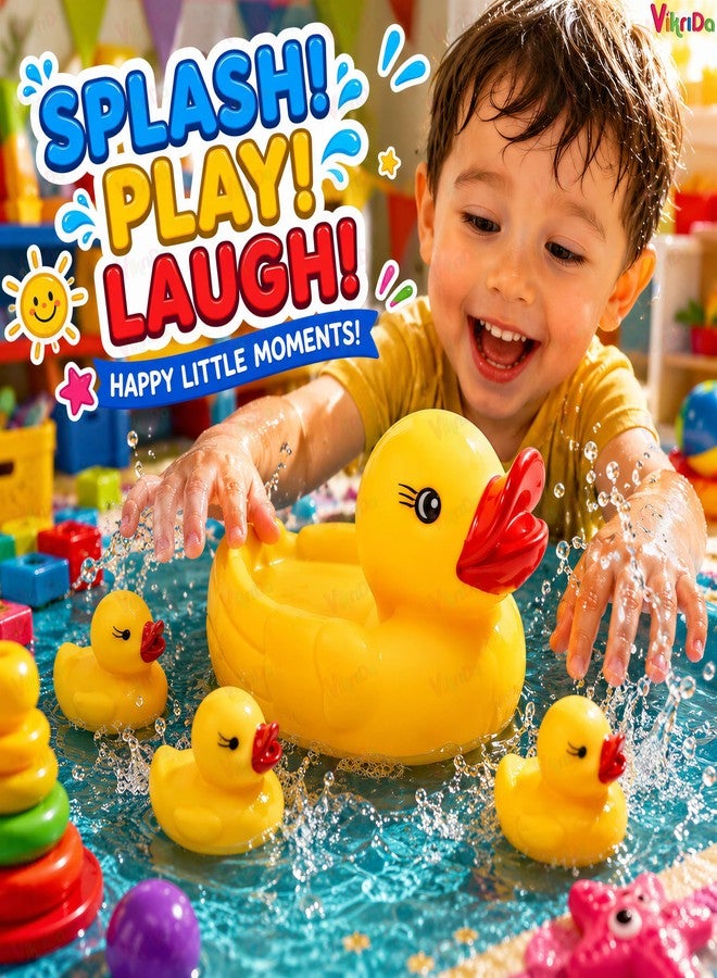 Vikrida Floating Baby Bath Toys for Kids | Chu Chu Sound Non-Toxic Rubber Squeeze Bathing Toys for Toddlers & Babies (Yellow) - Image 4