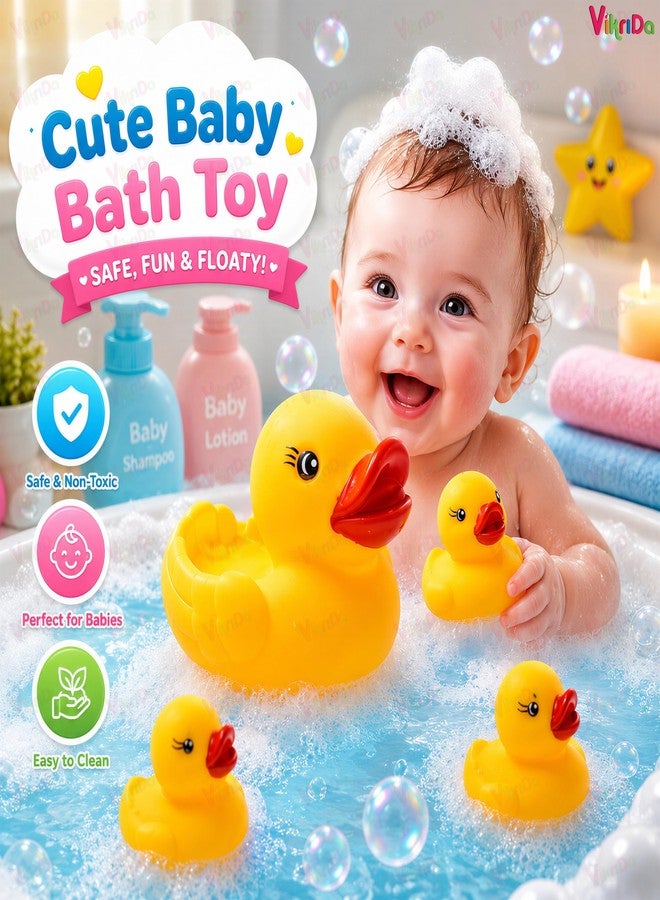 Vikrida Floating Baby Bath Toys for Kids | Chu Chu Sound Non-Toxic Rubber Squeeze Bathing Toys for Toddlers & Babies (Yellow) - Image 5