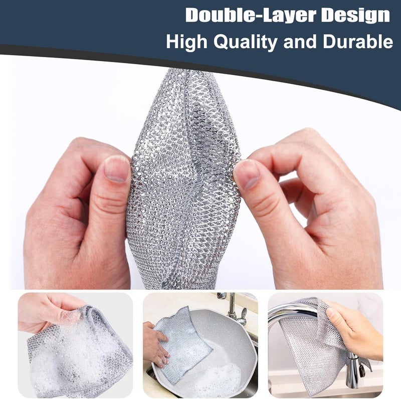 AKRIZA 10Pcs Multifunctional Non Scratch Dish Wash Cloth Double Layered Steel Wire Dishwashing Rags for Wet and Dry Stainless Steel Scrubber for Utensils Kitchen Accessories Items Cleaning Supplies - Image 3