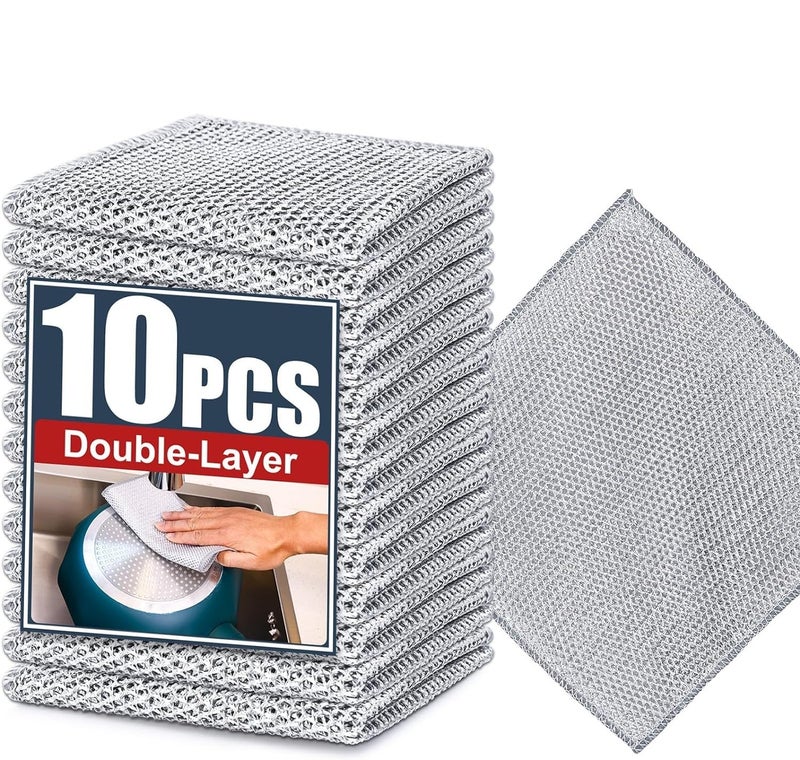 AKRIZA 10Pcs Multifunctional Non Scratch Dish Wash Cloth Double Layered Steel Wire Dishwashing Rags for Wet and Dry Stainless Steel Scrubber for Utensils Kitchen Accessories Items Cleaning Supplies - Image 1