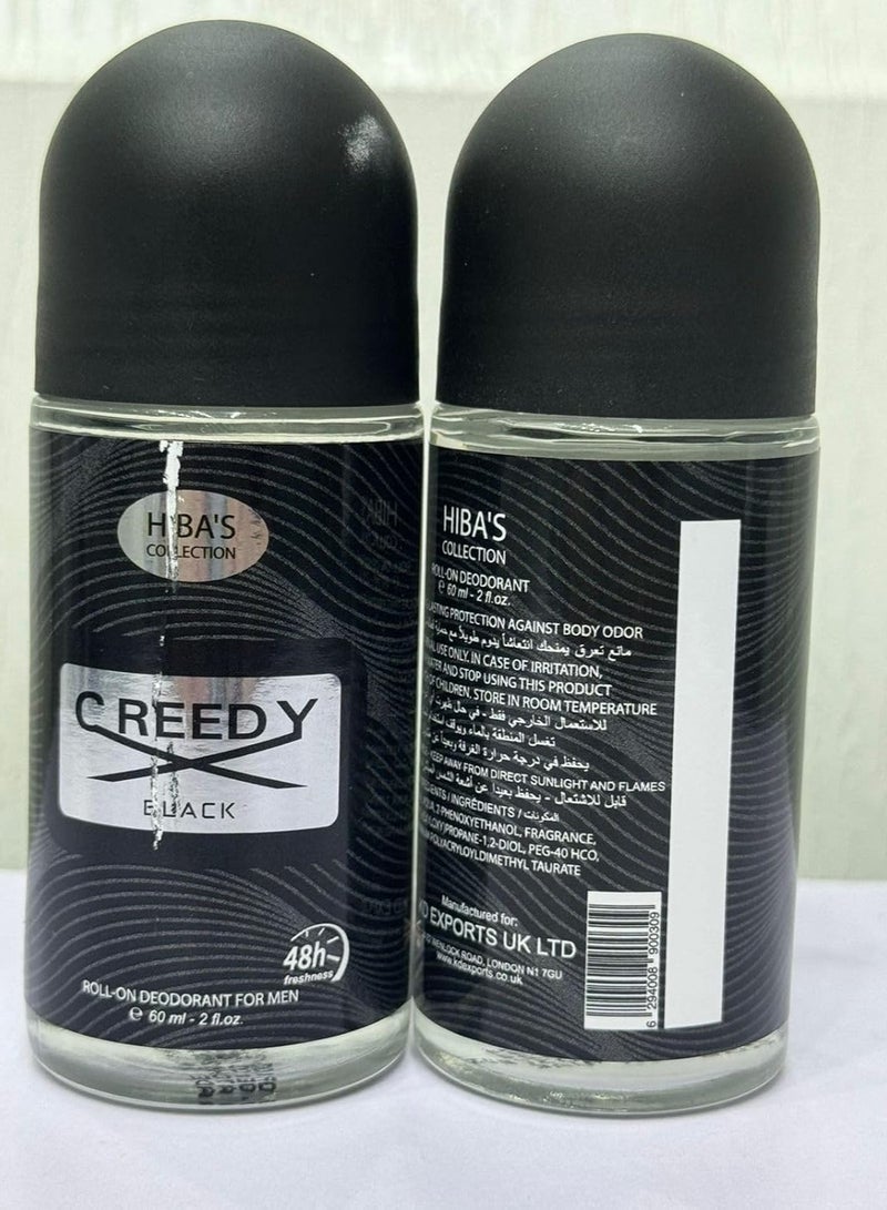 HIBA'S COLLECTION Creedy Black Roll-On Deodorant for Men | 60ml (2fl oz) | Premium Long-Lasting Freshness | Sophisticated Black Fragrance