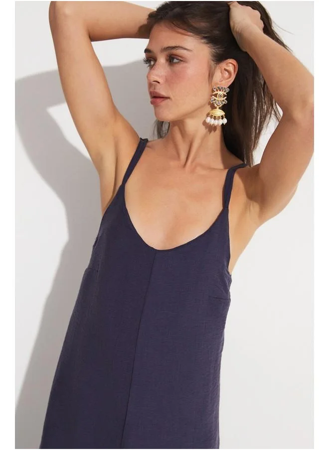 جون June Back Detailed Jumpsuit Navy