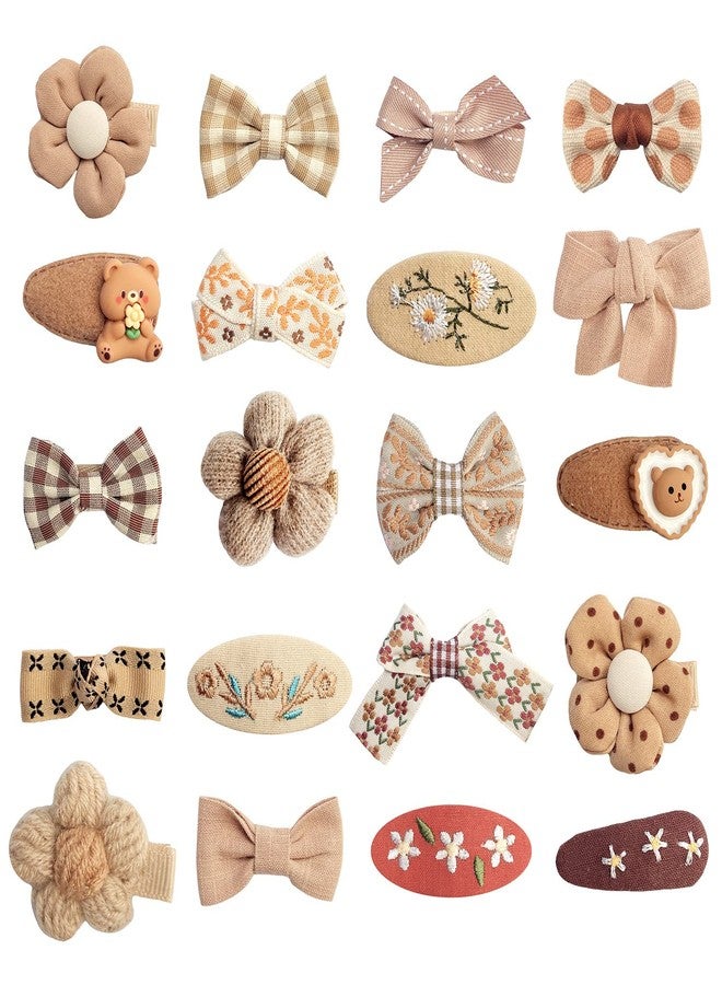EleMirsa Girl Hair Clips Brown Flower Fabric Snap Hair Clips Fully Lined Alligator Clips Brown Bow Hair Accessories for Little Girl Teens Toddler Kids,20pcs - Image 1