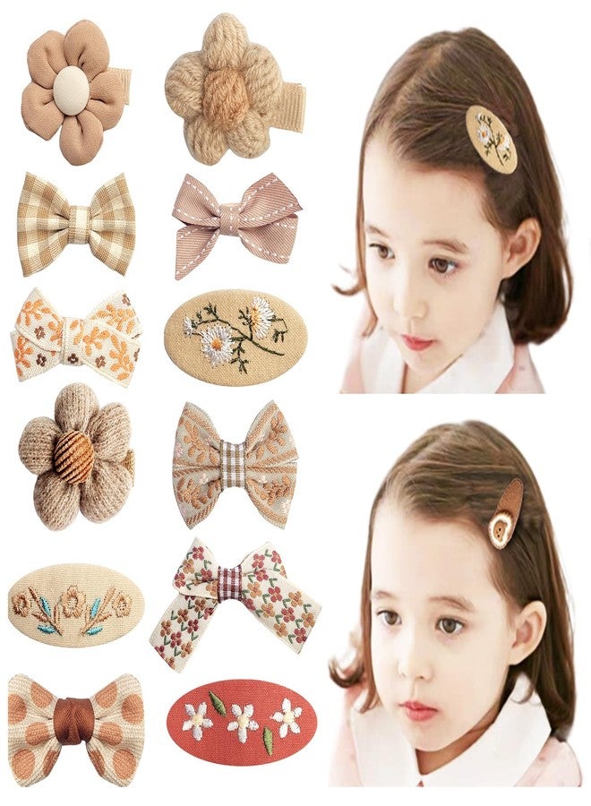 EleMirsa Girl Hair Clips Brown Flower Fabric Snap Hair Clips Fully Lined Alligator Clips Brown Bow Hair Accessories for Little Girl Teens Toddler Kids,20pcs - Image 2
