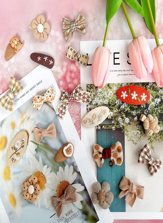 EleMirsa Girl Hair Clips Brown Flower Fabric Snap Hair Clips Fully Lined Alligator Clips Brown Bow Hair Accessories for Little Girl Teens Toddler Kids,20pcs - Image 4