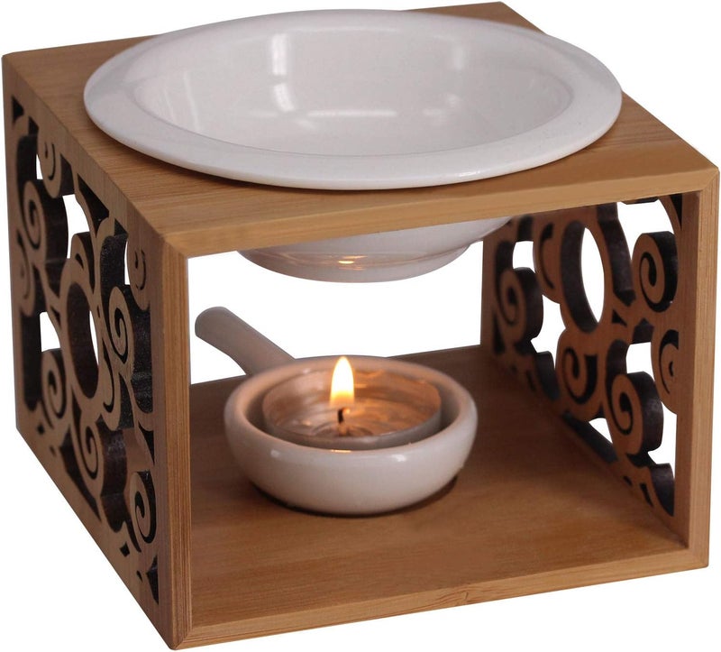 Singeek Ceramic Essential Oil Burner Diffuser,Hollowing Floral Tea Light Holder Aromatherapy Oil Warmer, Holiday Home Decoration Valentine (Auspicious Cloud) - Image 1