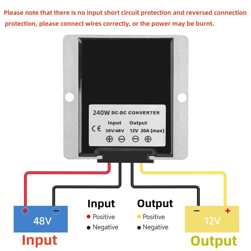 Acridine DC-DC 36V 48V to 12V 20A 240W Step Down Converter Golf Cart Voltage Regulator Reducer Transformer with Fuse Waterproof - Image 3