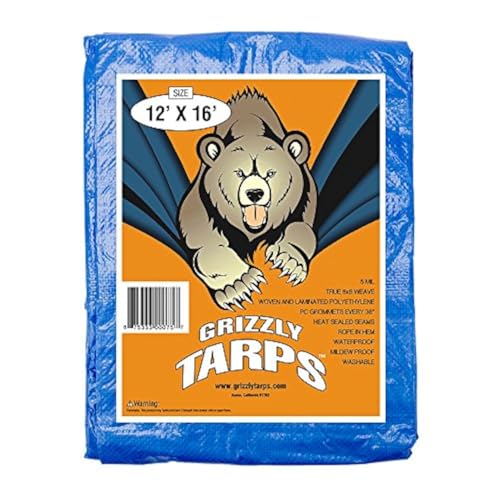 B-Air Grizzly Tarps by B-Air 12' x 16' Large Multi-Purpose Waterproof Heavy Duty Poly Tarp with Grommets Every 36", 8x8 Weave, 5 Mil Thick, For Home, Boats, Cars, Camping, Protective Cover, Pack of 10, - Image 1