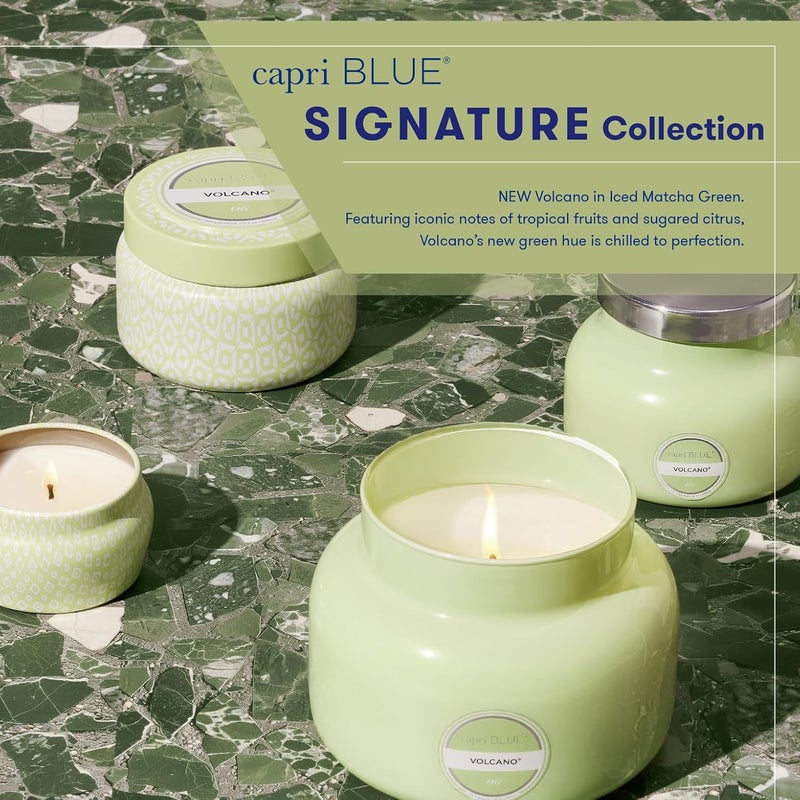 Capri Blue Volcano Scented Mini Tin Jar Candle - Printed Mini Tin Candles for Home Scented with Tropical Fruit & Sugared Citrus - Long Lasting Soy Wax Blend (Iced Matcha Green, 3 oz) - Image 4