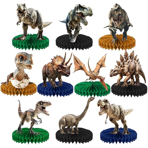 DTOFOOT 10 Pcs Dinosaur Party Decorations Dinosaur Birthday Decorations Dinosaur Centerpieces for Birthday Party 3D Dino Honeycomb Table Decorations Jungle Animal Theme Table Decor For Boys Girls - Image 1