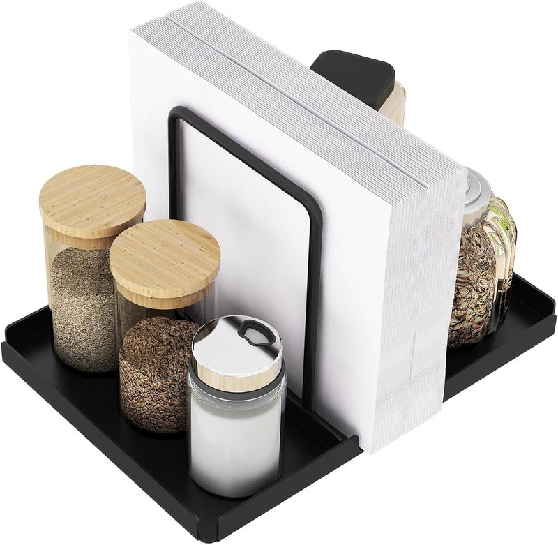 Audmore Napkin Holder for Table, Metal Napkin Holder with Salt and Pepper Shakers Caddy, Standing Paper Napkin Storage for Kitchen Dining Table Decor, Black - Image 1