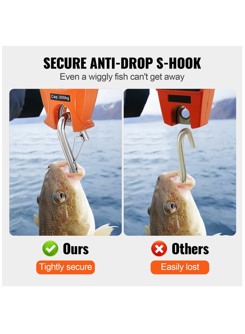 KASTWAVE ميزان رافعة رقمي، 660 رطل/300 كجم، ميزان معلق صناعي ثقيل مع هيكل من الألمنيوم المصبوب وشاشة LCD، رافعة صغيرة محمولة مع خطافات للمزرعة، الصيد، الصيد، الهواء الطلق، المرآب (برتقالي) - Image 3