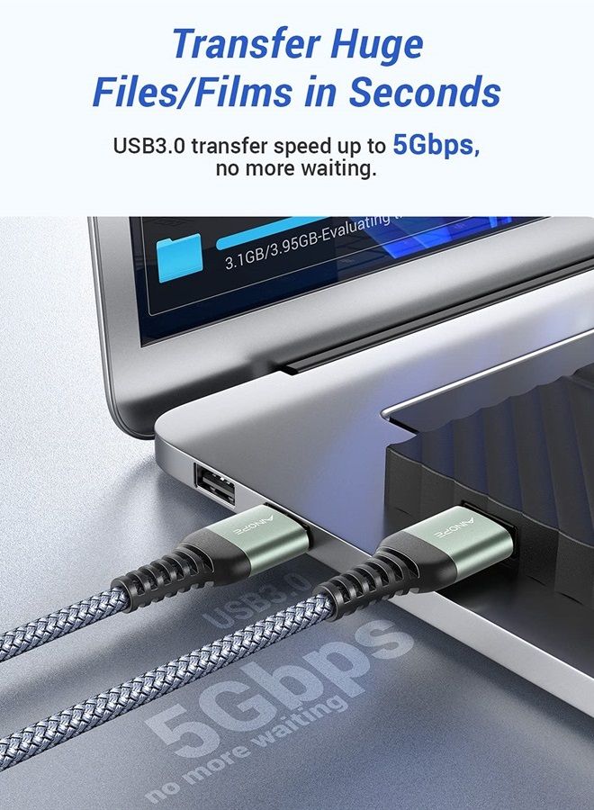 Ainope USB 3.0 A to A Male Cable, [6.6FT] USB Cable [Never Rupture] USB Male to Male Cable Double End USB Cord Compatible with Hard Drive Enclosures, DVD Player, Laptop Cool-Grey - Image 2