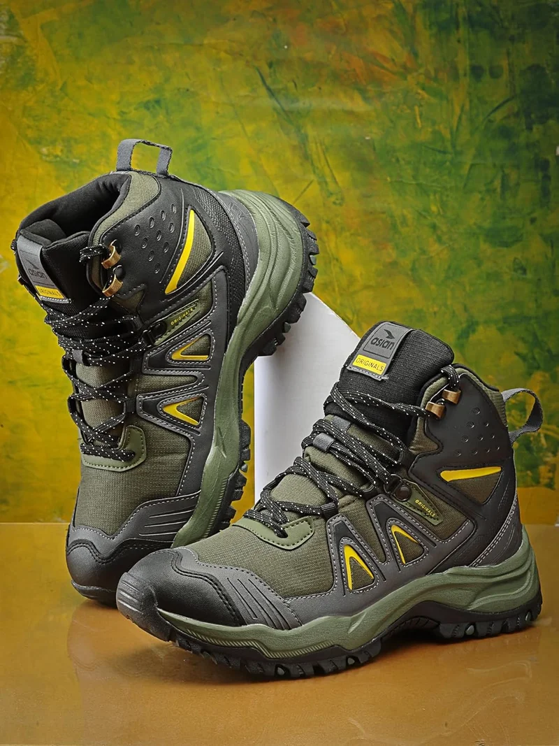 Asian Trekking Shoes for Men in Olive Black