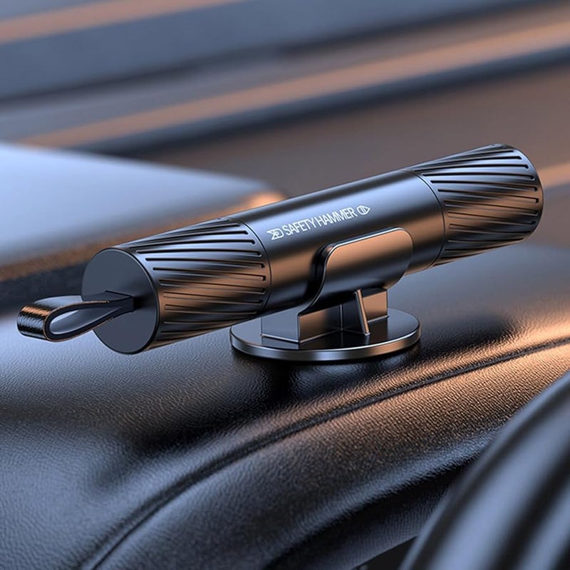 مطرقة هروب سوداء متعددة الأغراض للسيارة مع كاسر الزجاج وقاطع حزام الأمان - Image 4