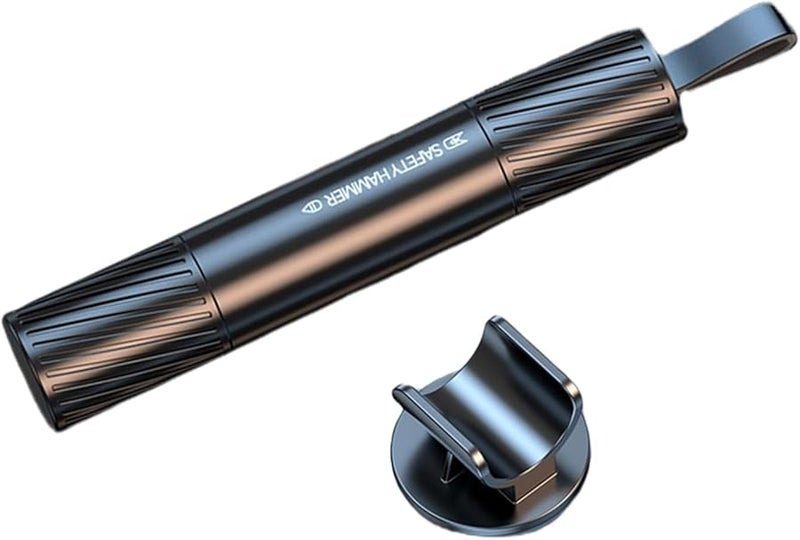 مطرقة هروب سوداء متعددة الأغراض للسيارة مع كاسر الزجاج وقاطع حزام الأمان - Image 1