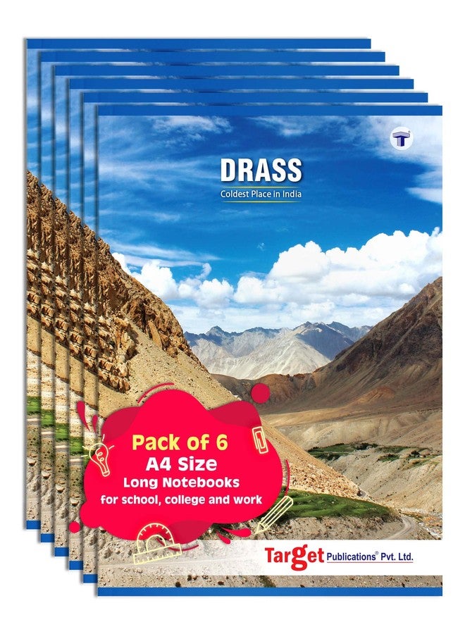 TARGET PUBLICATIONS A4 Size Long Notebooks for Students | Single Line Ruled 140 Pages in Each | Soft Cover, 21 cm x 29.7 cm Approx | GSM 57 | Useful for School, College & Office | Set of 6 | Drass - Image 1