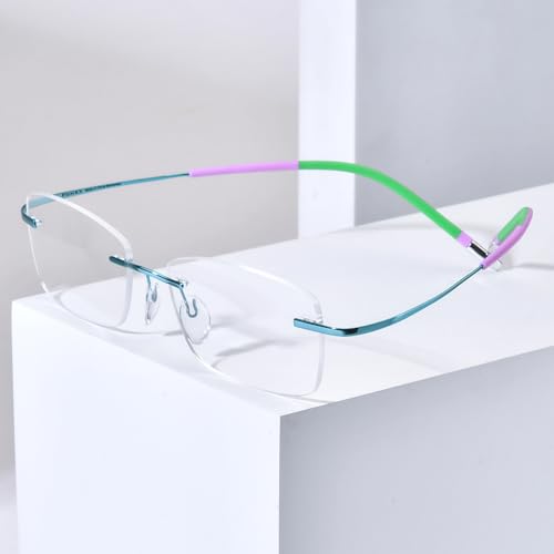 FONEX Titanium Glasses FrameRimless Frameless Optical Eyewear Eyeglasses for Men and Women F85634 85899 Blue - Image 3