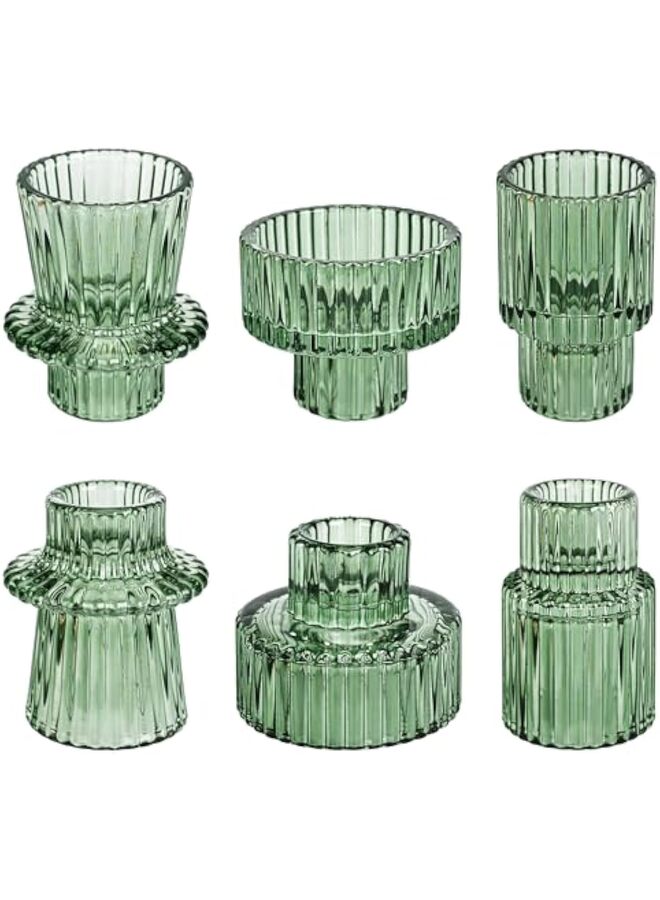 يُسلِّم حاملات شموع زجاجية شفافة، 6 قطع من حاملات شموع الشاي، حامل شموع زجاجي مدبب، حاملات شموع نذرية لقطع مركزية للطاولات وحفلات الزفاف، السبت، الهالوين، ديكور المنزل، عيد الميلاد (أخضر) - Image 1