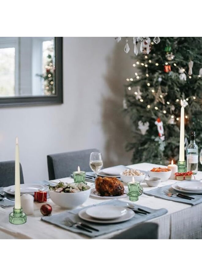 يُسلِّم حاملات شموع زجاجية شفافة، 6 قطع من حاملات شموع الشاي، حامل شموع زجاجي مدبب، حاملات شموع نذرية لقطع مركزية للطاولات وحفلات الزفاف، السبت، الهالوين، ديكور المنزل، عيد الميلاد (أخضر) - Image 5