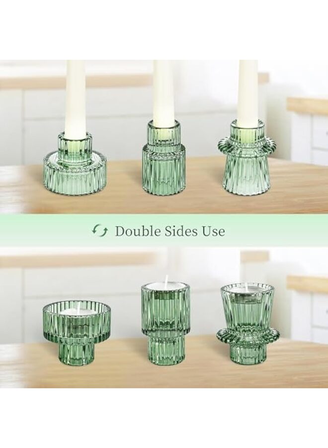 يُسلِّم حاملات شموع زجاجية شفافة، 6 قطع من حاملات شموع الشاي، حامل شموع زجاجي مدبب، حاملات شموع نذرية لقطع مركزية للطاولات وحفلات الزفاف، السبت، الهالوين، ديكور المنزل، عيد الميلاد (أخضر) - Image 3