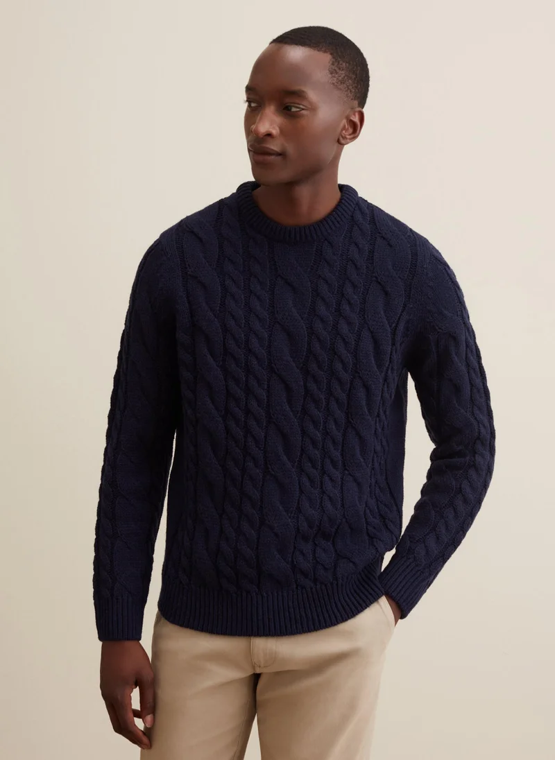 او في اس Cable Knit Crew-Neck Pullover