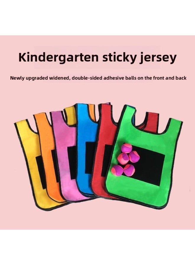 Children's Sticky Jersey Vest Kindergarten Feelings Training Early Education Parent-Child Games Outdoor Sports Equipment Activity Props-Color:Adult Sticky Jersey Pink (free 5 Balls)