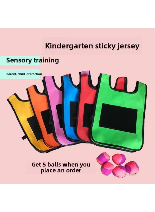 Children's Sticky Jersey Vest Kindergarten Feelings Training Early Education Parent-Child Games Outdoor Sports Equipment Activity Props-Color:Adult Sticky Jersey Pink (free 5 Balls)