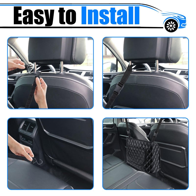BFXM Car Purse Holder Between Seats, Leather Auto Front Seat Handbag Organizer Pocket, Large Capacity Car Net Pocket Handbag Holder, Backseat Barrier Storage Bag Fits for Car, Truck, SUV - Image 4