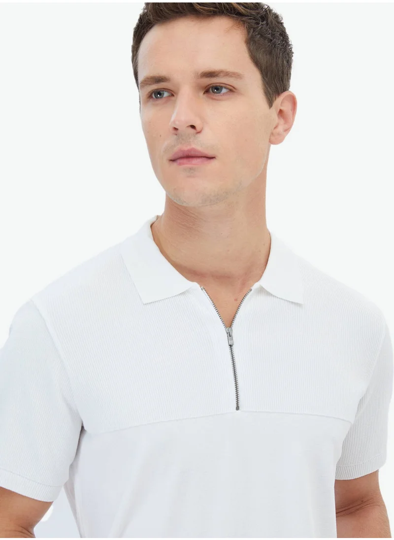 Kip White Polo Neck Jacquard Sweater