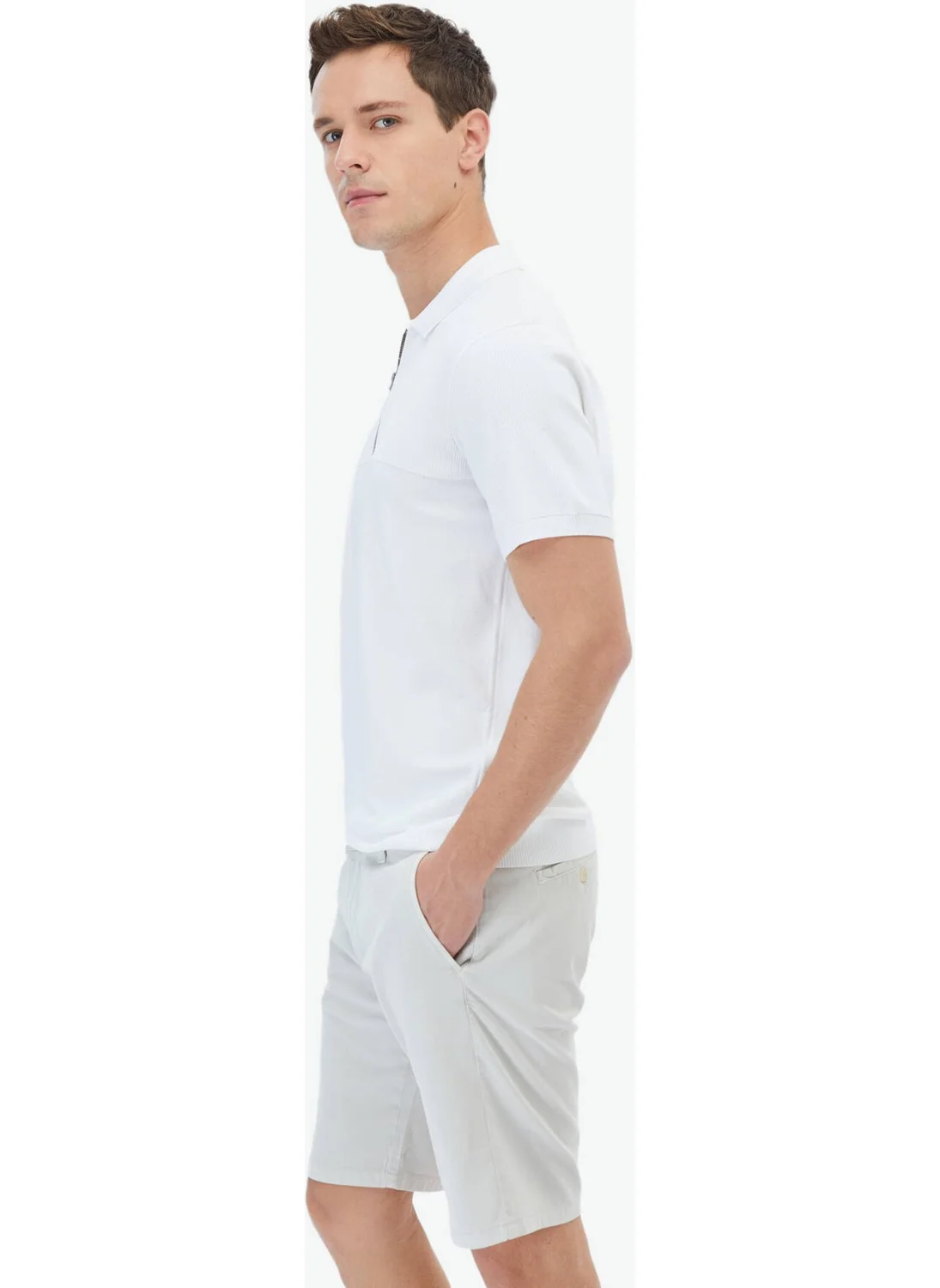 Kip White Polo Neck Jacquard Sweater