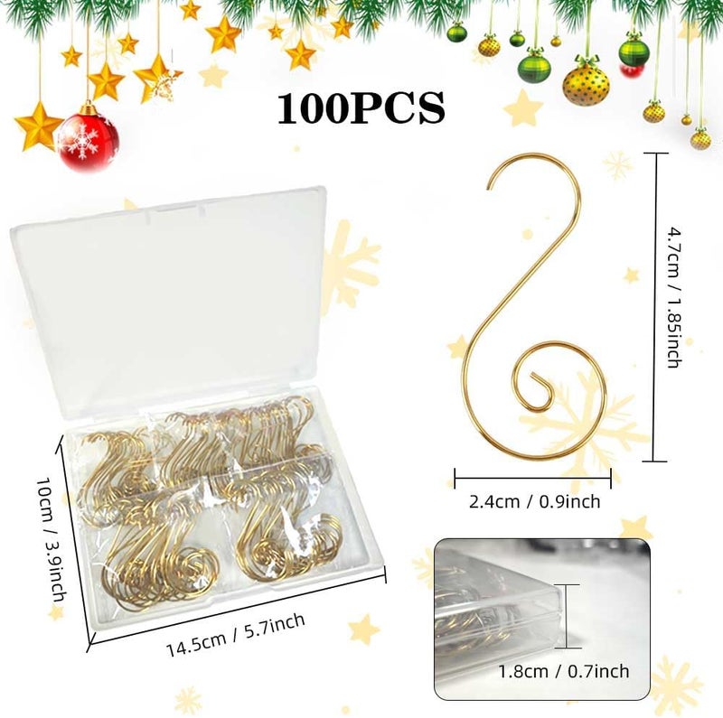 Chffcuh Ornament Hooks, Gold Christmas Ornament Hangers, 100 Pcs Christmas Ornament Hooks, Metal Hooks for Ornaments, Metal Wire Ornaments Hooks Anchors for Xmas Tree Xmas Balls Party Decorations - Image 3