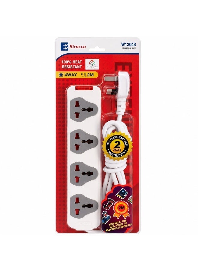 SIROCCO Extension Socket 4 Way Universal With 2M Cable, 100% Heat Resistant, Sirocco W1304S - Image 4