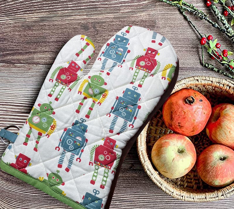 SAJAVAT HOME SAJAVAT HOME Cotton Quilted Printed Oven Glove 6X11 Inches White Pack of 2 - Image 3