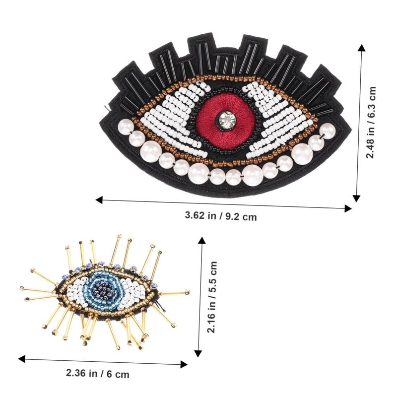 2pcs Embroidered Eye Patches with Sequins and Beads for Clothing Repair DIY Embellishment - Image 3
