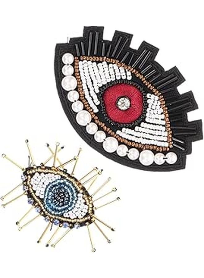 2pcs Embroidered Eye Patches with Sequins and Beads for Clothing Repair DIY Embellishment - Image 1