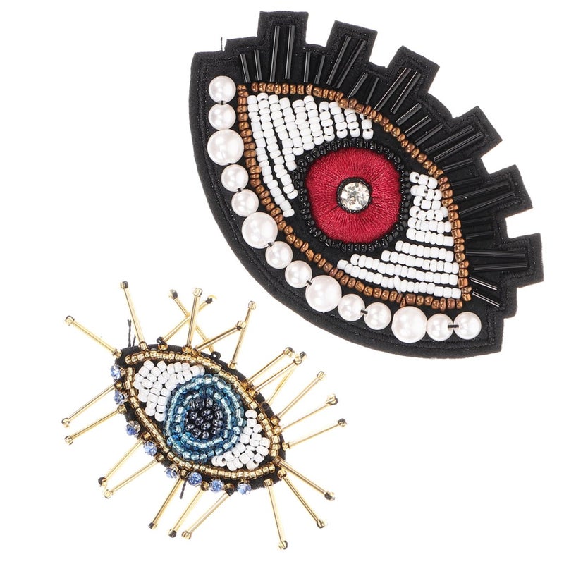 2pcs Embroidered Eye Patches with Sequins and Beads for Clothing Repair DIY Embellishment - Image 2