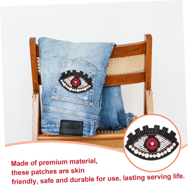 2pcs Embroidered Eye Patches with Sequins and Beads for Clothing Repair DIY Embellishment - Image 4
