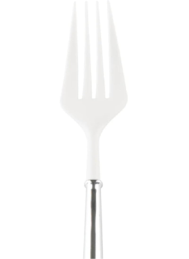 ThePartyPopper Pack of 8 White Silver Heavy-Duty Plastic Fork Set For Weddings, Birthdays, and Dinner Parties - Image 3