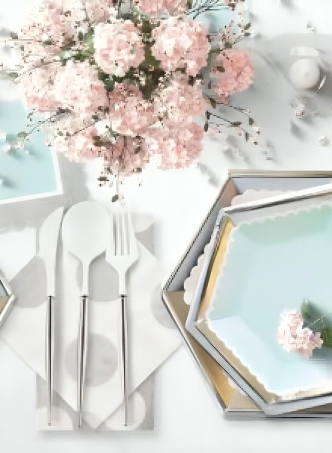 ThePartyPopper Pack of 8 White Silver Heavy-Duty Plastic Fork Set For Weddings, Birthdays, and Dinner Parties - Image 2