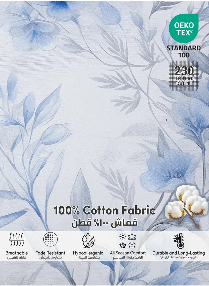 Donetella Cotton Comforter Set 8-Pcs King Size All Season Reversible Floral Printed Bed Fits(200 X 200 Cm) With 350 GSM Down ALternative Filling,Geyser