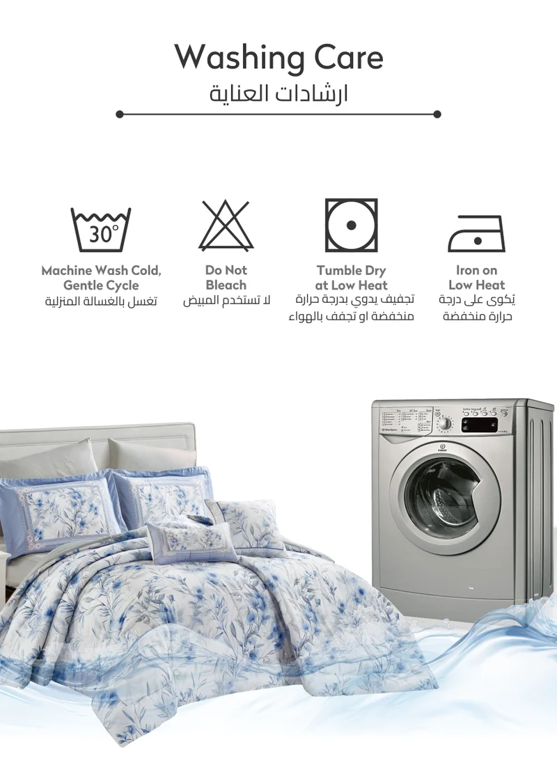Donetella Cotton Comforter Set 8-Pcs King Size All Season Reversible Floral Printed Bed Fits(200 X 200 Cm) With 350 GSM Down ALternative Filling,Geyser
