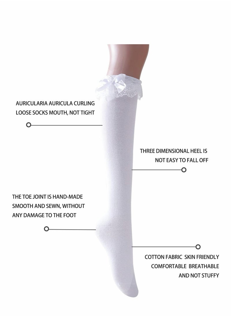 Excefore - Thigh High Socks Women Girl's Fashion Knee Stockings With Bow Lace Ruffle Trim  Cotton - Image 1