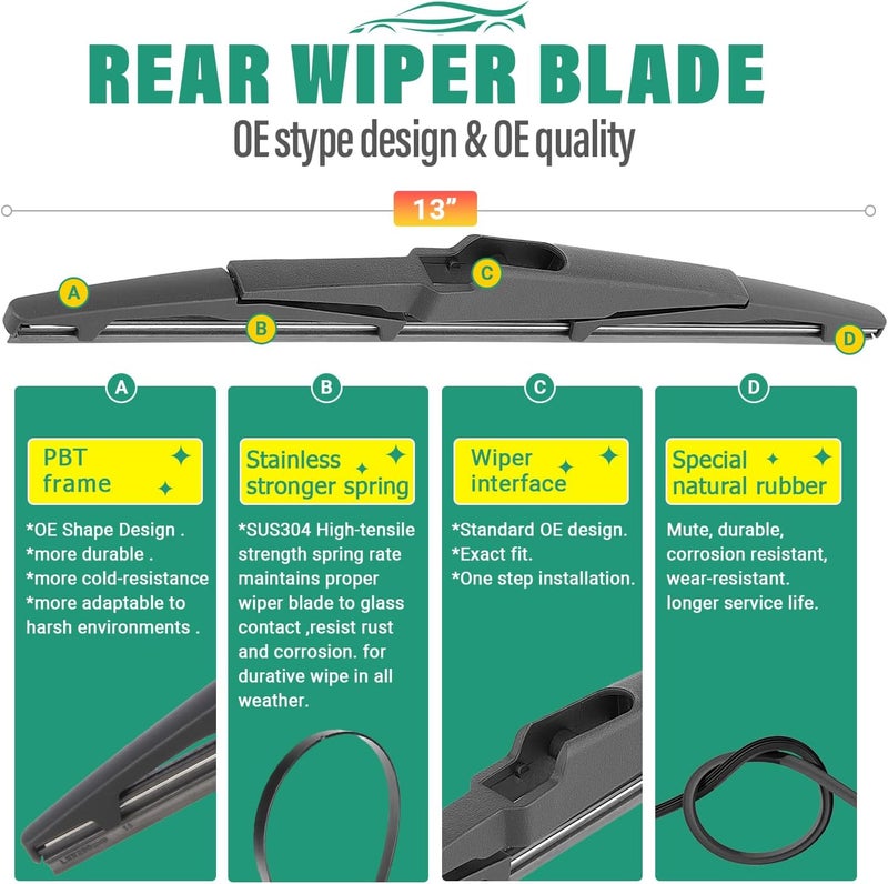 WINDSMILE 26" 18" 13" Windshield Wiper Blades Replacement for Kia Telluride 2020 2021 2022 2023 2024 2025 Premium All Weather Front Rear Wipers Set - OEM Quality (Pack of 3) - Image 4