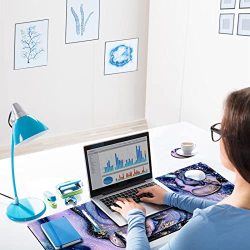 ARTSO Large Mouse Pad Ergonomic Keyboard Wrist Rest Support Combo Memory Foam Gel Wrist Pad Extended Desk Mat Protector NonSlip Desk Blotter Purple Marble - Image 3