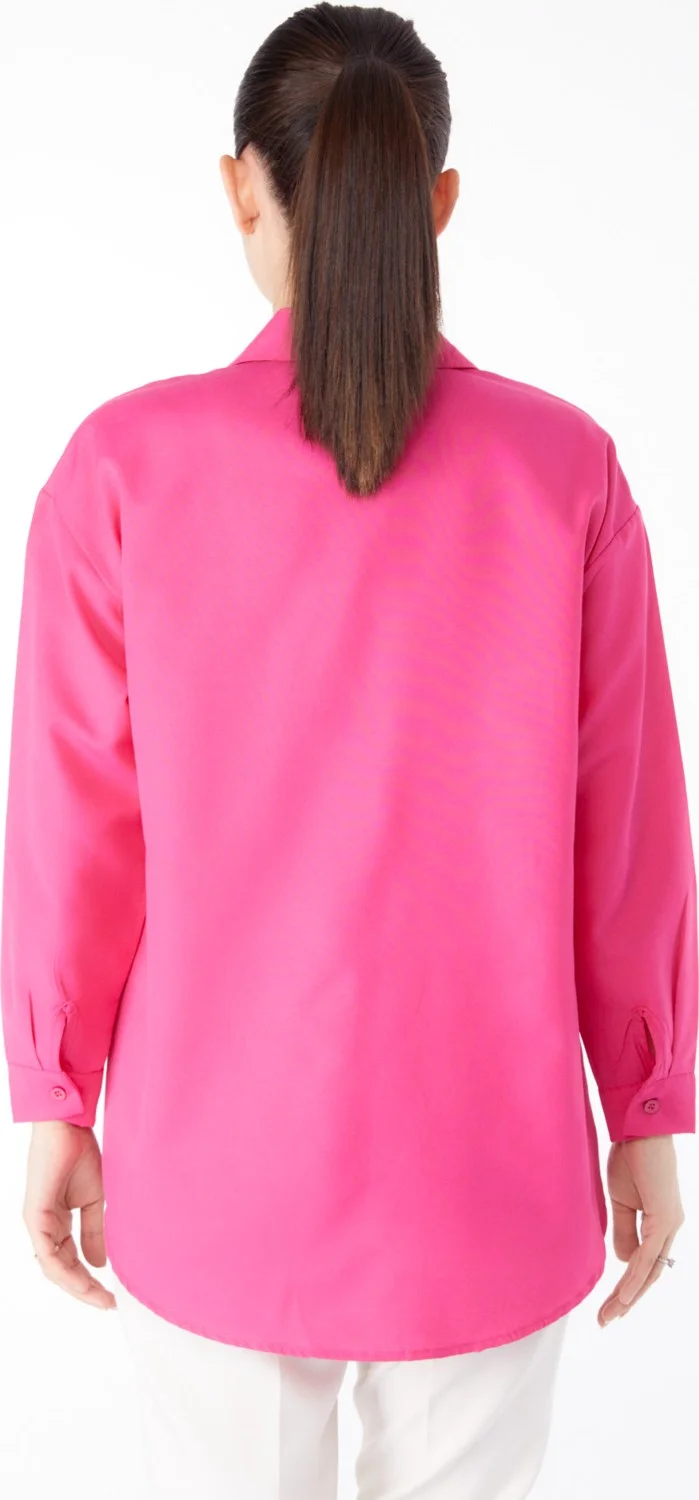 Tofisa Plain Shirt Collar Women's Fuchsia Stone Detailed Shirt - 13194