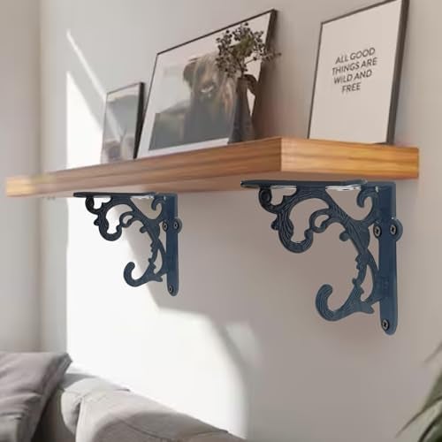 GHAR DWAR Metal Handcrafted Shelf Bracket for Floating Shelves L Angle Decorative L Shaped Corner Brace Joint Heavy Duty Wall Mounted Shelf Supporter Corner Brace Holder (Pack of 2, Black) - Image 5