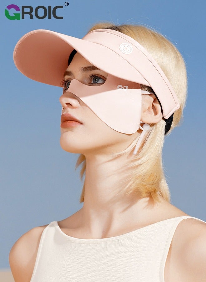 GROIC 2 Pcs Women's Summer Sun Protection Set - Sun Hat and Half Mask, Sun Protection Eye Patch, Sun Screen Protector for Face with Adjustable Ear Straps, for Travel, Outdoor, Golf - Image 1