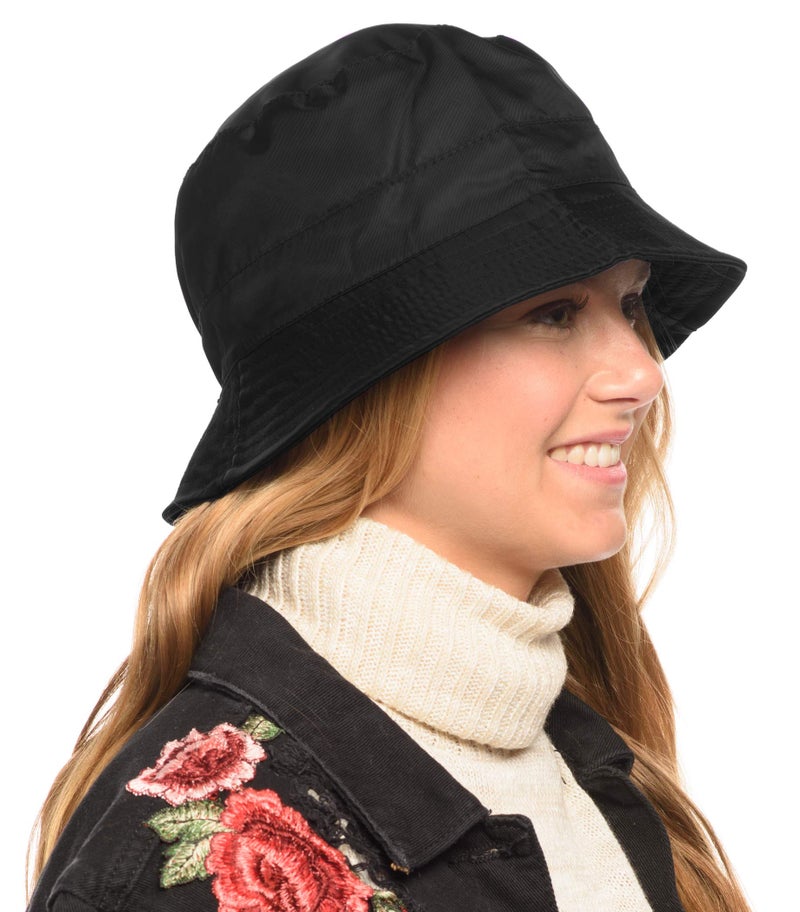 Angela & William Adjustable Waterproof Bucket Rain Hat in Nylon, Easy to fold (Black) - Image 1